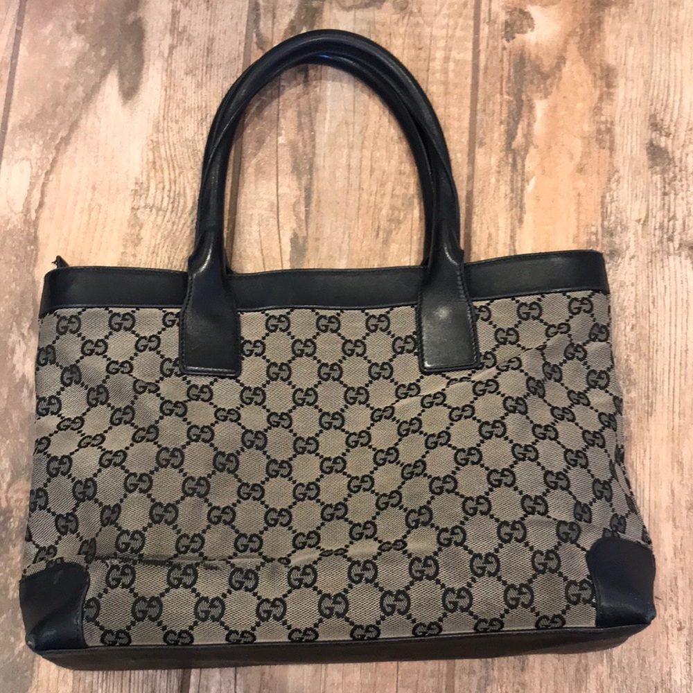 Black and Tan Gucci Canvas Tote